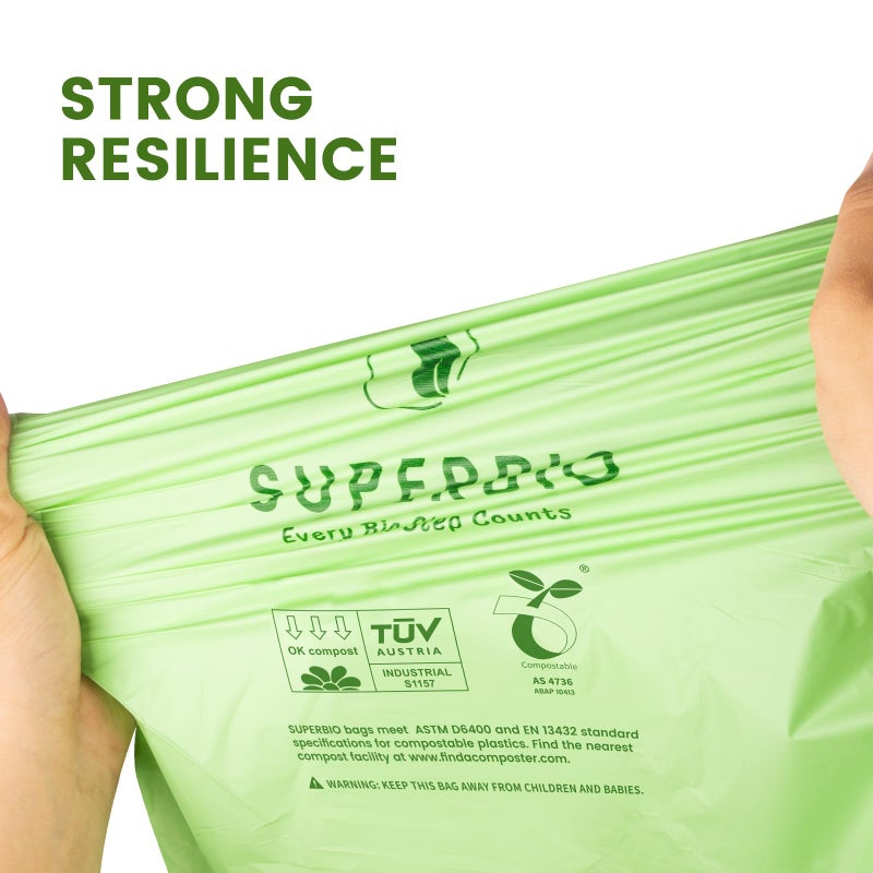 SUPERBIO 8 Gallon Compostable Drawstring Kitchen Waste Bags,30.3 Liter, 30 Count, 1 Mil,Heavy Duty Food Waste Bags, BPI, Seedling and OK compost INDUSTRIAL - Image 4