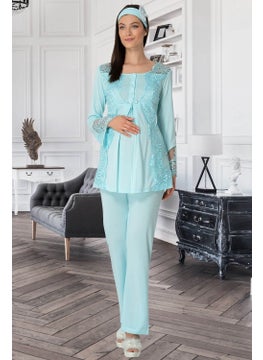 Mecit Pijama Mecit Pajamas Mecit 5355 Turquoise Maternity Dressing Gown Pajamas Nightgown Set  - Image 1