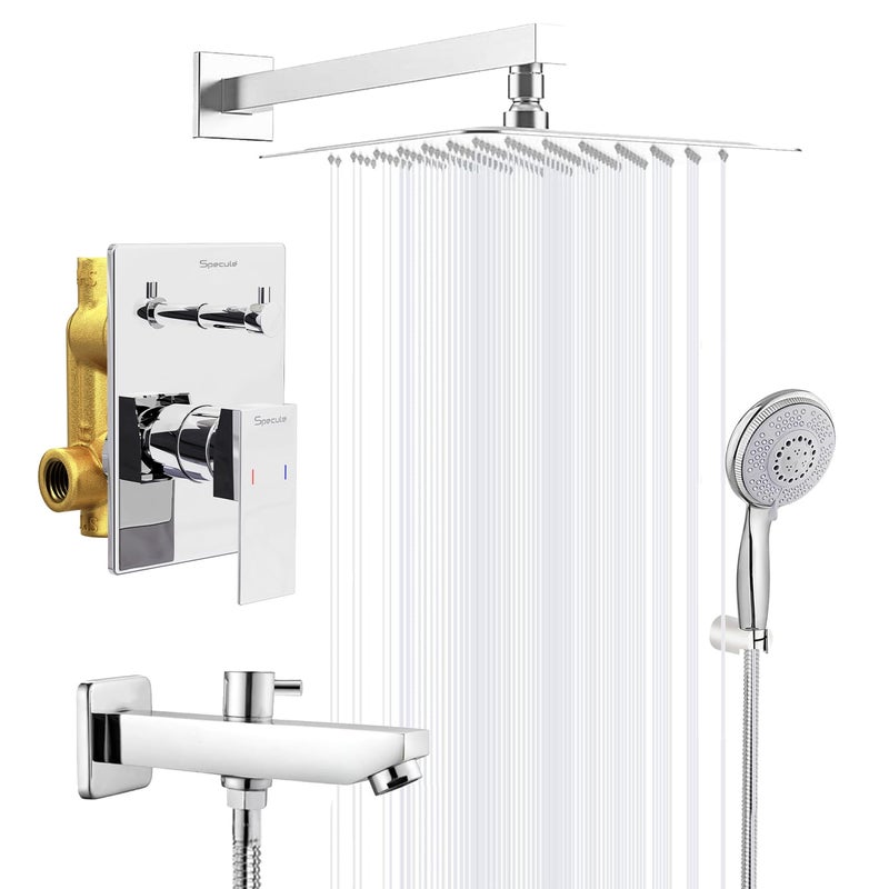 Specule Brass Concealed Body High Flow Diverter Full Set With Rainfall Shower Full Set for bathroom Multi flow Hand Shower and Bath Tub Spout Bathroom Shower Set Bathroom Shower System - Image 1