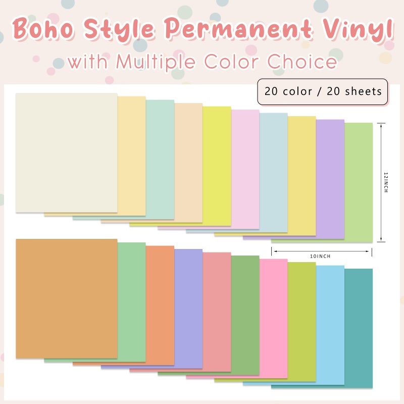 Tintnut Pastel Permanent Vinyl - 20 Sheets 12"x10" Boho Permanent Adhesive Vinyl for Cutting Machine,Waterproof Sheets for Home Decor Self Sticker - Image 2