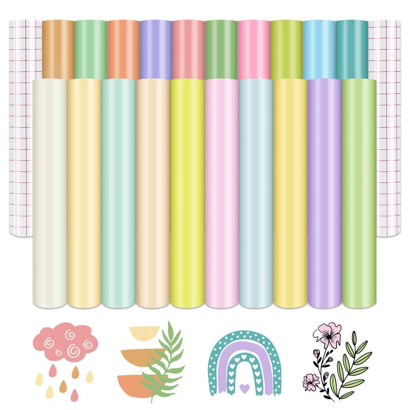 Tintnut Pastel Permanent Vinyl - 20 Sheets 12"x10" Boho Permanent Adhesive Vinyl for Cutting Machine,Waterproof Sheets for Home Decor Self Sticker - Image 1