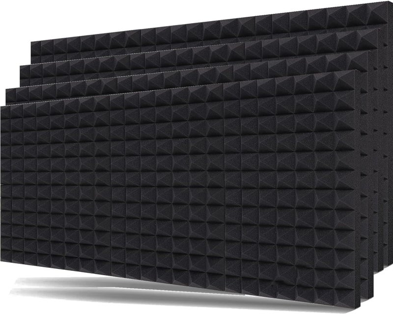 Mocking Bird 4 Sheet Pyramid Acoustic foam sheet High Density Sound proof Acoustic Panels Noise Reduction and Absorption wall foam for Studio Gaming room (6X3) ft 50 Kg/m³ (Pack of 4, Black) - Image 1