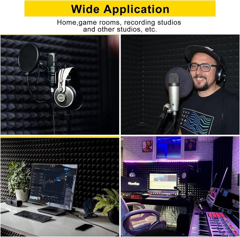 Mocking Bird 4 Sheet Pyramid Acoustic foam sheet High Density Sound proof Acoustic Panels Noise Reduction and Absorption wall foam for Studio Gaming room (6X3) ft 50 Kg/m³ (Pack of 4, Black) - Image 3