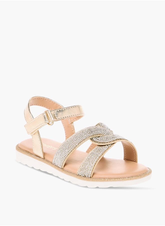 JUNIORS Girls Embellished Flat Sandals With Hook And Loop Closure  - Image 1