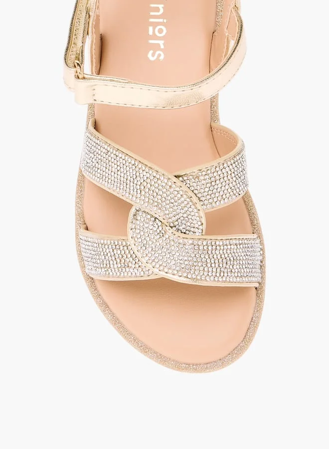 JUNIORS Girls Embellished Flat Sandals With Hook And Loop Closure