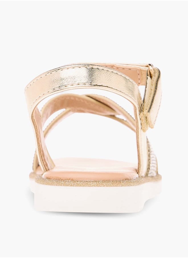 JUNIORS Girls Embellished Flat Sandals With Hook And Loop Closure  - Image 5