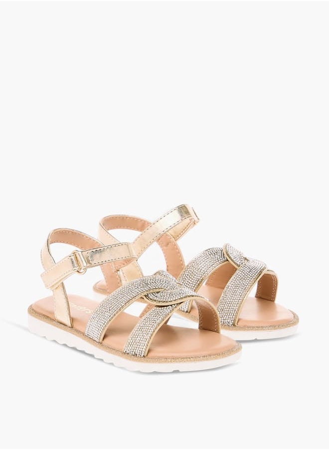 JUNIORS Girls Embellished Flat Sandals With Hook And Loop Closure  - Image 2
