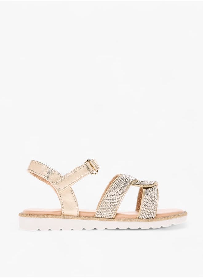 JUNIORS Girls Embellished Flat Sandals With Hook And Loop Closure  - Image 3