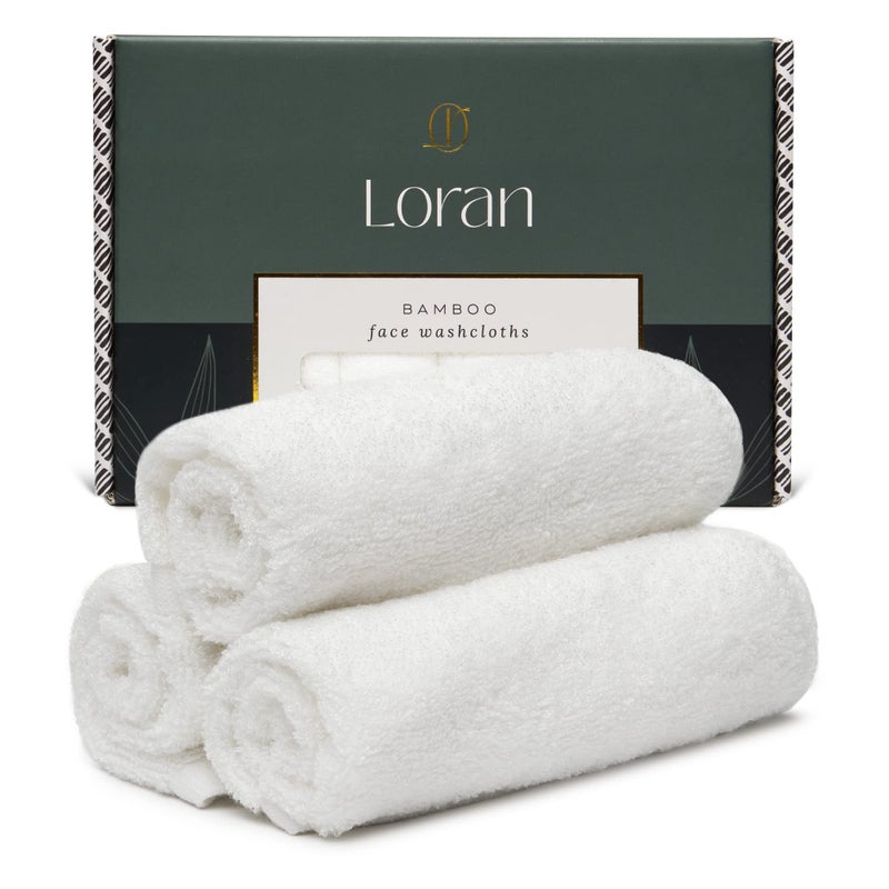LoRan White Washcloths Set of 6 Soft Facial Cloths 10” x 10” 100% Viscose Derived from Bamboo Spa-Like Feel Silky Face Cloth for Skin Cleansing  - Image 1