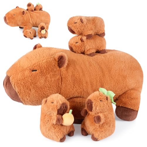 SuzziPals 5in1 Capybara Stuffed Animals with Babies Inside 5Pcs Set Capybara Plush with Mommy 4 Babies Soft Pillow Plushies Decor Cute 3 to 8 Year Old Girl Gift Imaginative Play Toy Capibara - Image 1