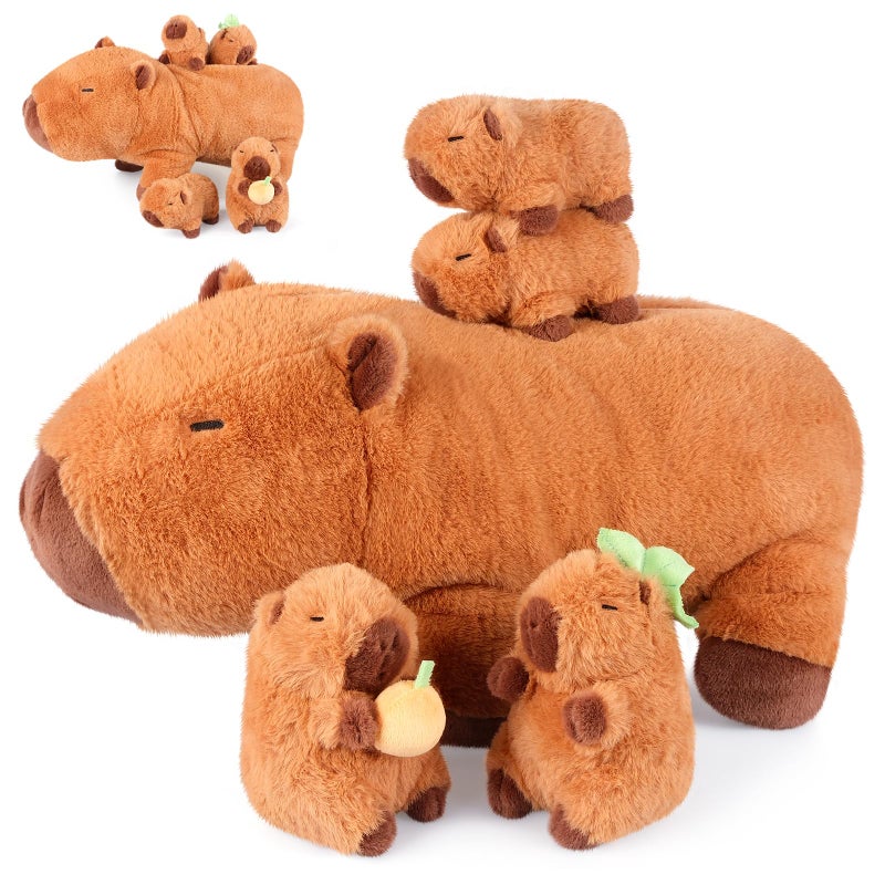 SuzziPals 5in1 Capybara Stuffed Animals with Babies Inside 5Pcs Set Capybara Plush with Mommy 4 Babies Soft Pillow Plushies Decor Cute 3 to 8 Year Old Girl Gift Imaginative Play Toy Capibara - Image 2