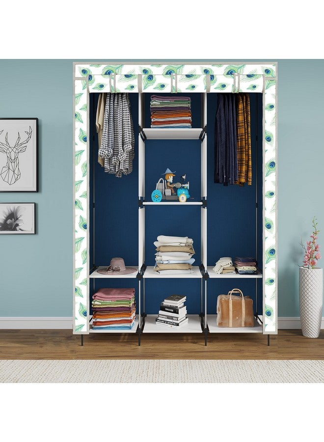Whitecloud TRANSFORMING HOMES® Printed Collapsible Wardrobe Almira for Clothes, 2 Hanging Space, 8 Shelves, 1 Side Pocket Non-Woven Fabric 100 GSM (3000-3 Peacock Blue) - Image 2