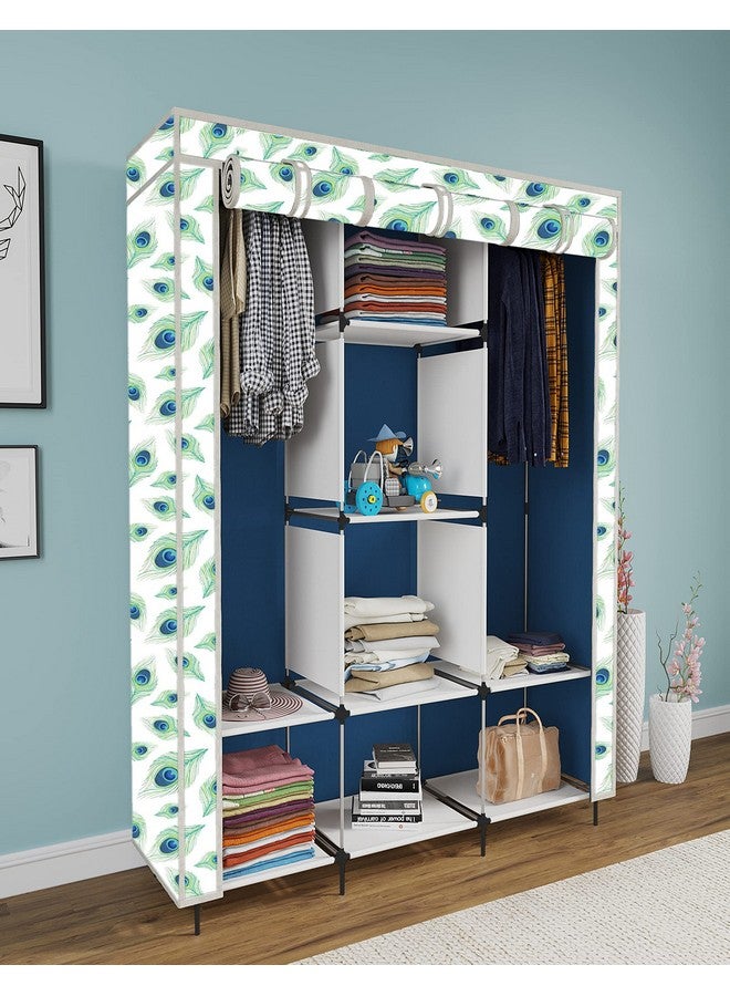 Whitecloud TRANSFORMING HOMES® Printed Collapsible Wardrobe Almira for Clothes, 2 Hanging Space, 8 Shelves, 1 Side Pocket Non-Woven Fabric 100 GSM (3000-3 Peacock Blue) - Image 1