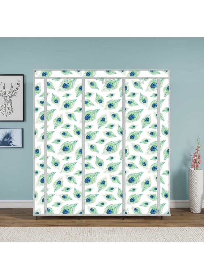 Whitecloud TRANSFORMING HOMES® Printed Collapsible Wardrobe Almira for Clothes, 2 Hanging Space, 8 Shelves, 1 Side Pocket Non-Woven Fabric 100 GSM (3000-3 Peacock Blue) - Image 3