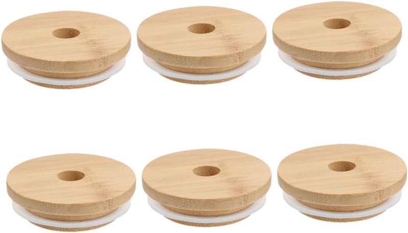 6pcs Lids for Glass Mason Jars with Straw Hole, 70mm Wooden Sealing Covers, Reusable Jar Caps for Canning and Beverage Storage - Image 1