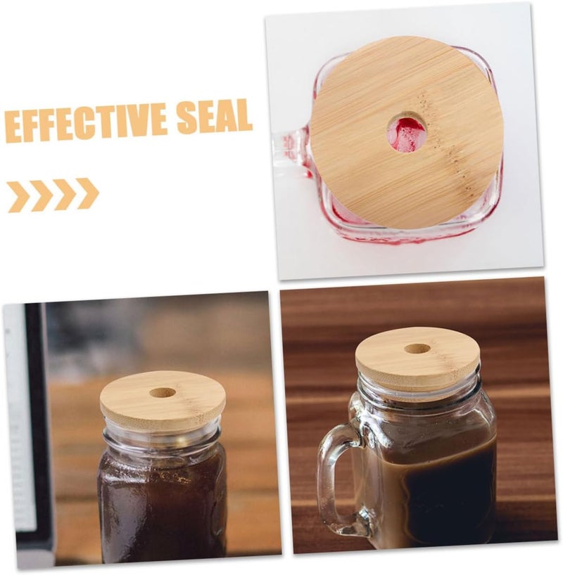 6pcs Lids for Glass Mason Jars with Straw Hole, 70mm Wooden Sealing Covers, Reusable Jar Caps for Canning and Beverage Storage - Image 3