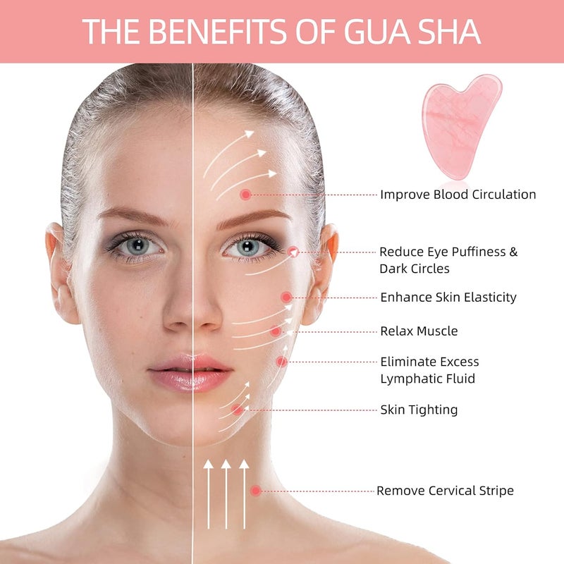 Ecoswer Gua Sha Facial Tool, Guasha Face Tool, Facial & Body Massager, Rose Quartz Natural Stones, Scraping Therapy and Acupuncture SPA for Lifting, Reducing Swelling and Firming (Pink) - Image 2