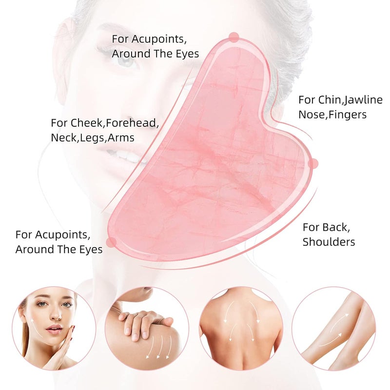 Ecoswer Gua Sha Facial Tool, Guasha Face Tool, Facial & Body Massager, Rose Quartz Natural Stones, Scraping Therapy and Acupuncture SPA for Lifting, Reducing Swelling and Firming (Pink) - Image 3
