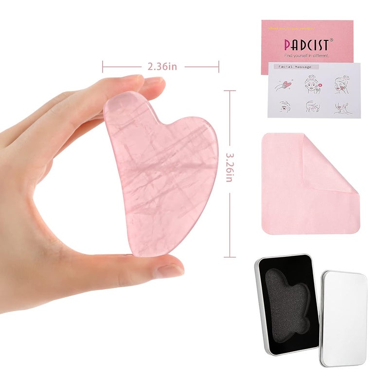 Ecoswer Gua Sha Facial Tool, Guasha Face Tool, Facial & Body Massager, Rose Quartz Natural Stones, Scraping Therapy and Acupuncture SPA for Lifting, Reducing Swelling and Firming (Pink) - Image 4