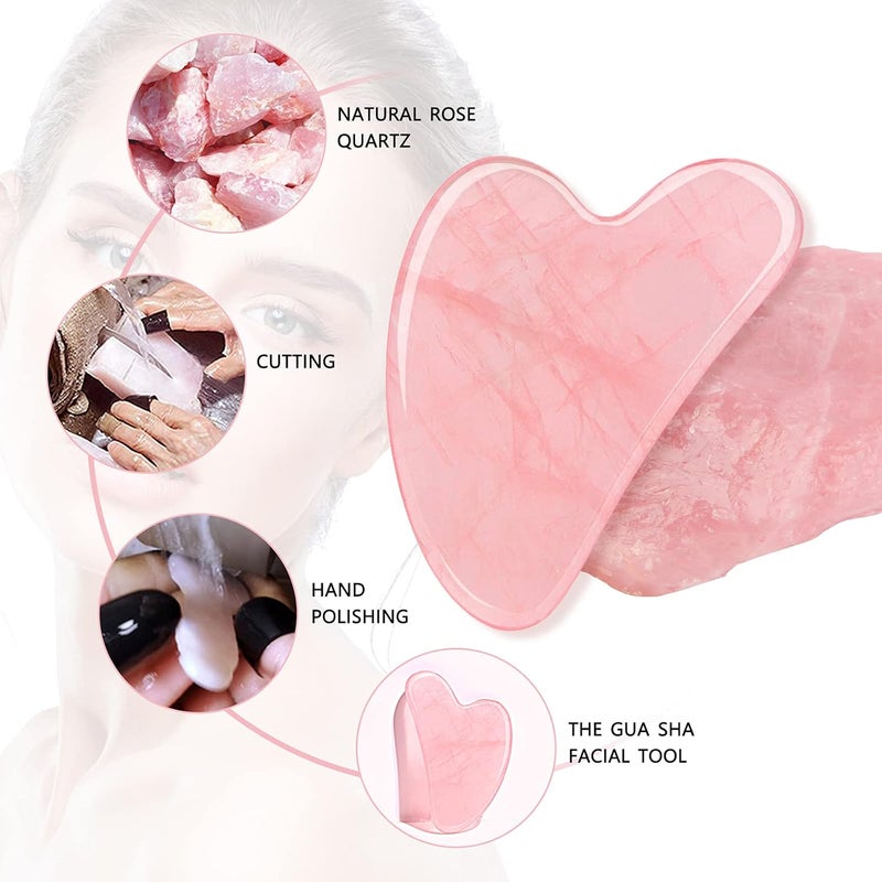 Ecoswer Gua Sha Facial Tool, Guasha Face Tool, Facial & Body Massager, Rose Quartz Natural Stones, Scraping Therapy and Acupuncture SPA for Lifting, Reducing Swelling and Firming (Pink) - Image 5