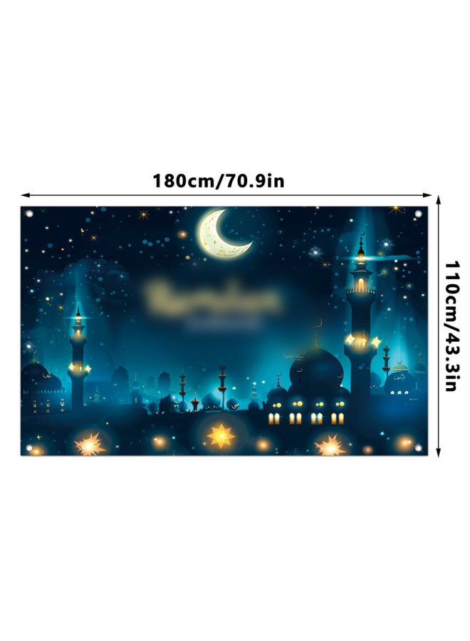لافتة عيد مبارك - قماش خلفية للعيد - 300×210 سم مع شريط أسود + خطاف + غراء - لوازم الحفلات، ديكور حائط منزلي، هدية العيد - Image 5