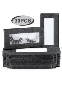 MAGEFY 30 Pieces Eyelashes Packaging Box, Empty Eyelash Boxes Lash Box Packaging Glitter Paper Eyelash Storage Box Soft Paper Lash Case (Black)  - Image 1