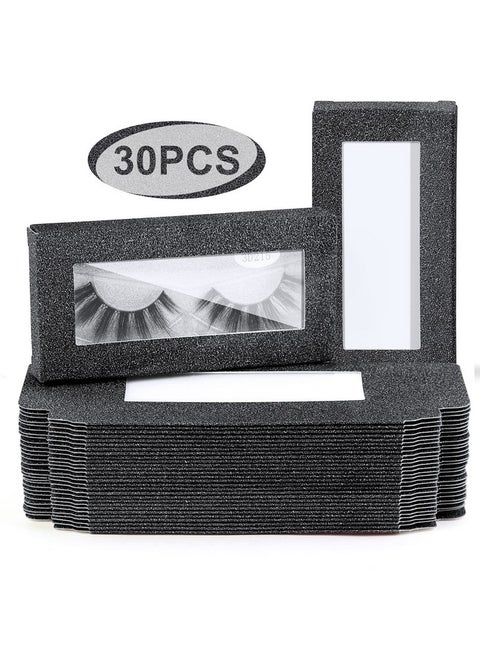 30 Pieces Eyelashes Packaging Box, Empty Eyelash Boxes Lash Box Packaging Glitter Paper Eyelash Storage Box Soft Paper Lash Case (Black)