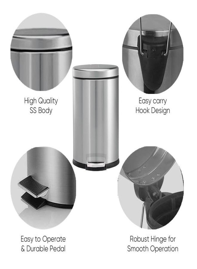PackPro Stainless Steel Plain Pedal Dustbin with Lid | 5 Litres | Round Shape Small Compact Space Saver SS Garbage Bin Trash Can for Office, Home Kitchen, Indoor, Outdoor, Washroom, Bathroom - Image 2