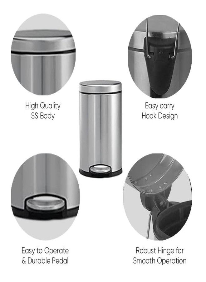 PackPro Stainless Steel Plain Pedal Dustbin with Lid | 5 Litres | Round Shape Small Compact Space Saver SS Garbage Bin Trash Can for Office, Home Kitchen, Indoor, Outdoor, Washroom, Bathroom - Image 3