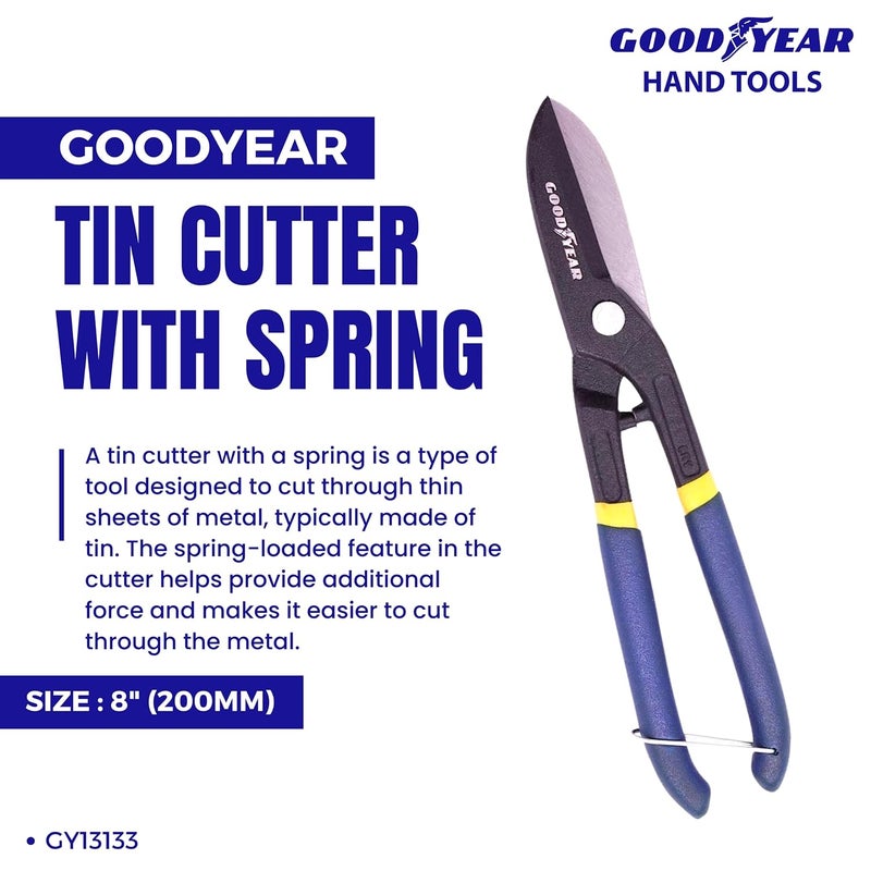 Goodyear Chrome Vanadium 8inch Tin Cutter with Spring Silver GY13133 - Image 2