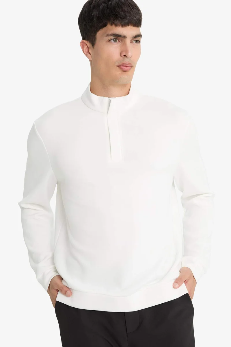 Defacto  Regular Fit Long Sleeve Zippered High Neck Sweatshirt for Men | Best Price UAE