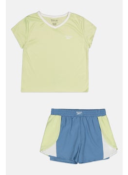 Reebok Kids Boy 2 Pcs Sportswear Fit Brand Logo T-Shirt and Shorts Set, Lime/Blue  - Image 1