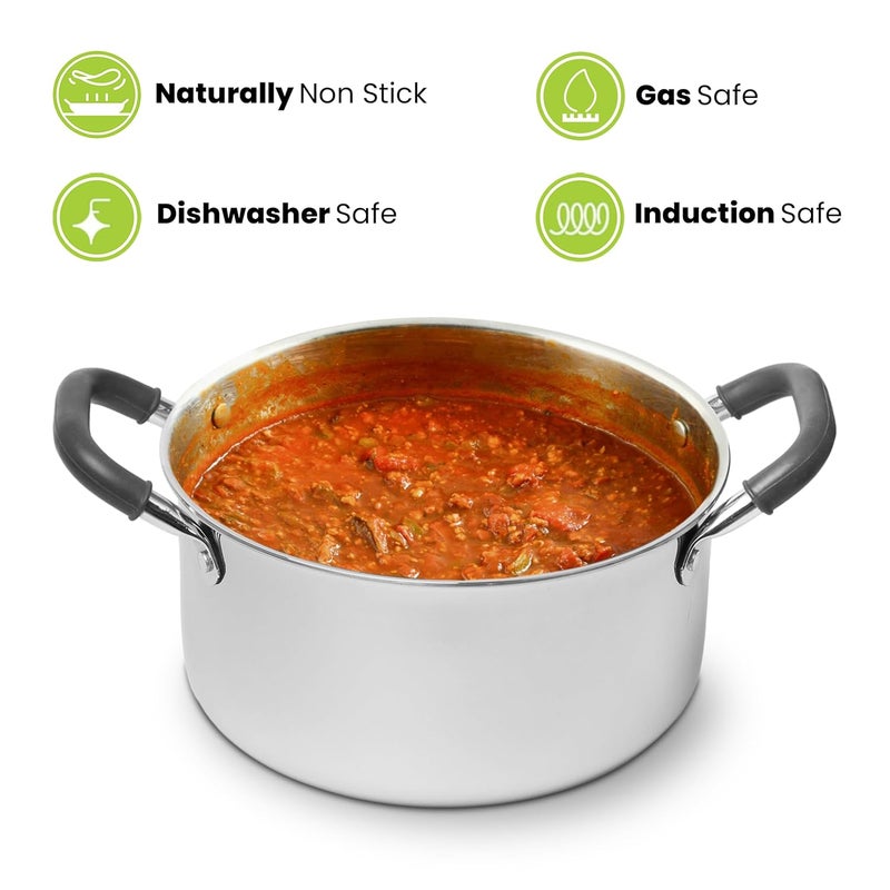 Allo طاجن سوتيه من الومنيوم ثلاثي الطبقات من ألو كوك سيف، وعاء طهي من الفولاذ المقاوم للصدأ مع غطاء من الفولاذ المقاوم للصدأ، مناسب للطهي بالحث، غير لاصق بطبيعته، 22 سم، 46 لتر - Image 3