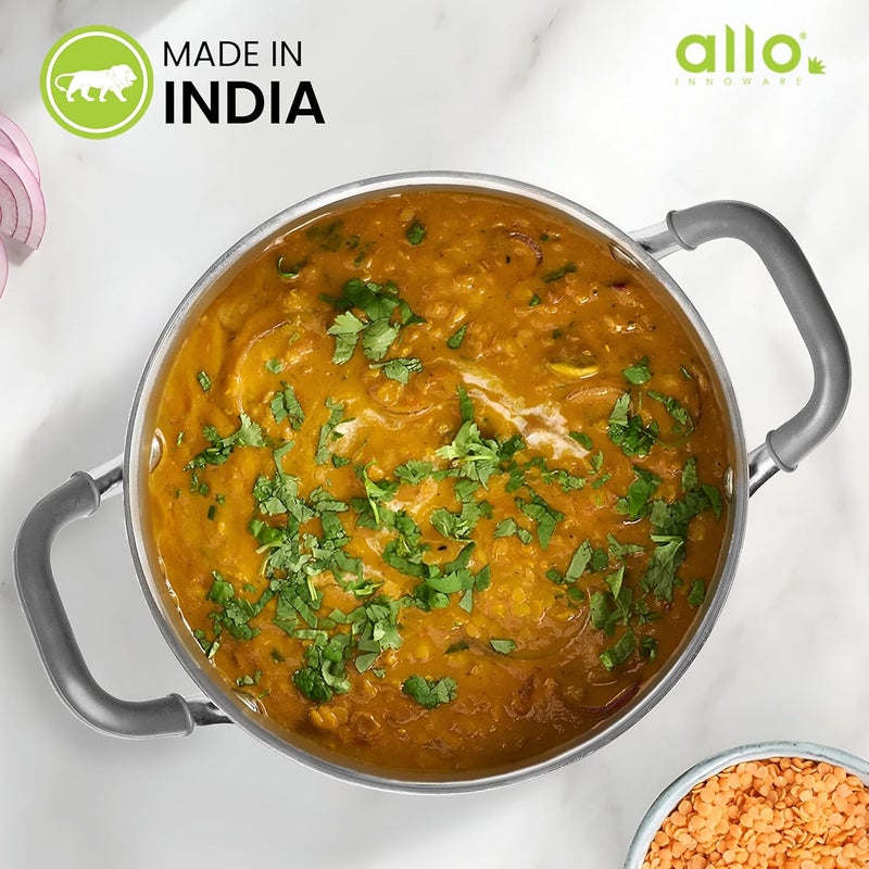 Allo طاجن سوتيه من الومنيوم ثلاثي الطبقات من ألو كوك سيف، وعاء طهي من الفولاذ المقاوم للصدأ مع غطاء من الفولاذ المقاوم للصدأ، مناسب للطهي بالحث، غير لاصق بطبيعته، 22 سم، 46 لتر - Image 5