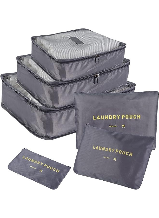 SKY-TOUCH - SKY-TOUCH 6Pcs Set Travel Luggage Organizer Packing Cubes Set Storage Bag Waterproof Laundry Bag Traveling Accessories - Gray, 6974042151379 - Image 1