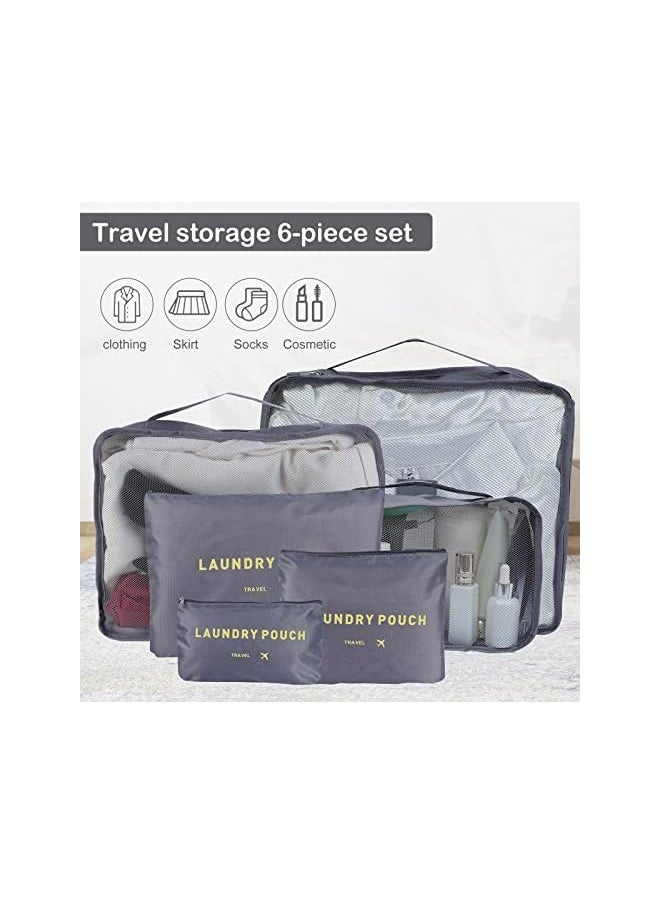 SKY-TOUCH - SKY-TOUCH 6Pcs Set Travel Luggage Organizer Packing Cubes Set Storage Bag Waterproof Laundry Bag Traveling Accessories - Gray, 6974042151379 - Image 1