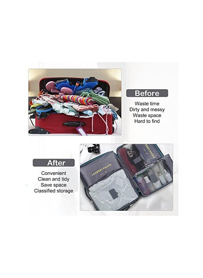 SKY-TOUCH - SKY-TOUCH 6Pcs Set Travel Luggage Organizer Packing Cubes Set Storage Bag Waterproof Laundry Bag Traveling Accessories - Gray, 6974042151379 - Image 1