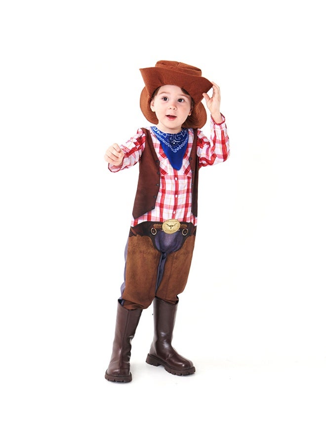 NIBEMINENT Children's Western denim printed one-piece suit Pirate digital stage performance costume - Image 1