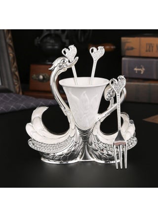 New Creative Swan Base Metal Fruit Fork Moon Cake Fork Dessert Spoon Household Desktop Tableware Storage Display Bracket-Specifications:Silver +6 Forks - pzsku/Z16FCF15506355017664EZ/45/_/1742888401/2af5a107-ce1a-489a-b10b-b9910ad387b3
