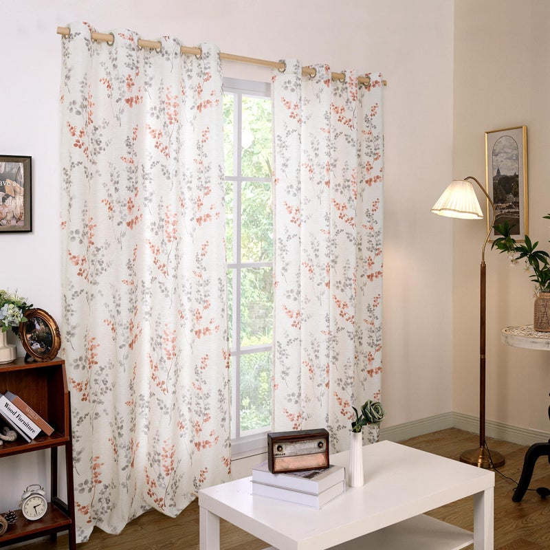 BGment Linen Curtains for Living Room 90 Inch Length 2 Panels  Floral Leaf Patterns  Light Filtering Window Privacy Boho Curtains for Farmhouse Dining Room  Each 52 Inch Wide  Terracotta - Image 2