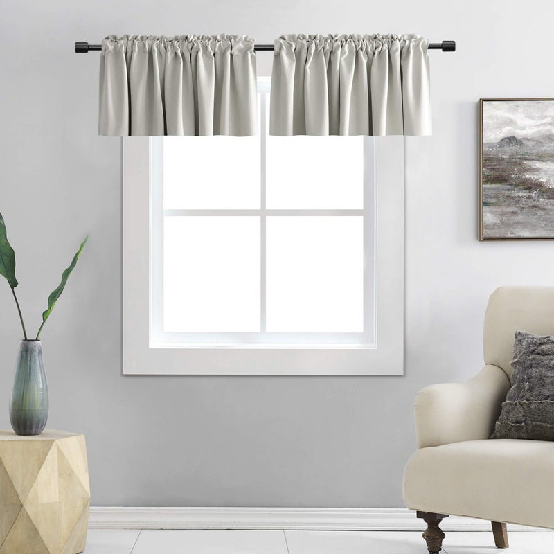 DONREN Light Grey Valance  Kitchen Valances for Small Window with Rod Pocket 2 Panels42 by 12 Inch