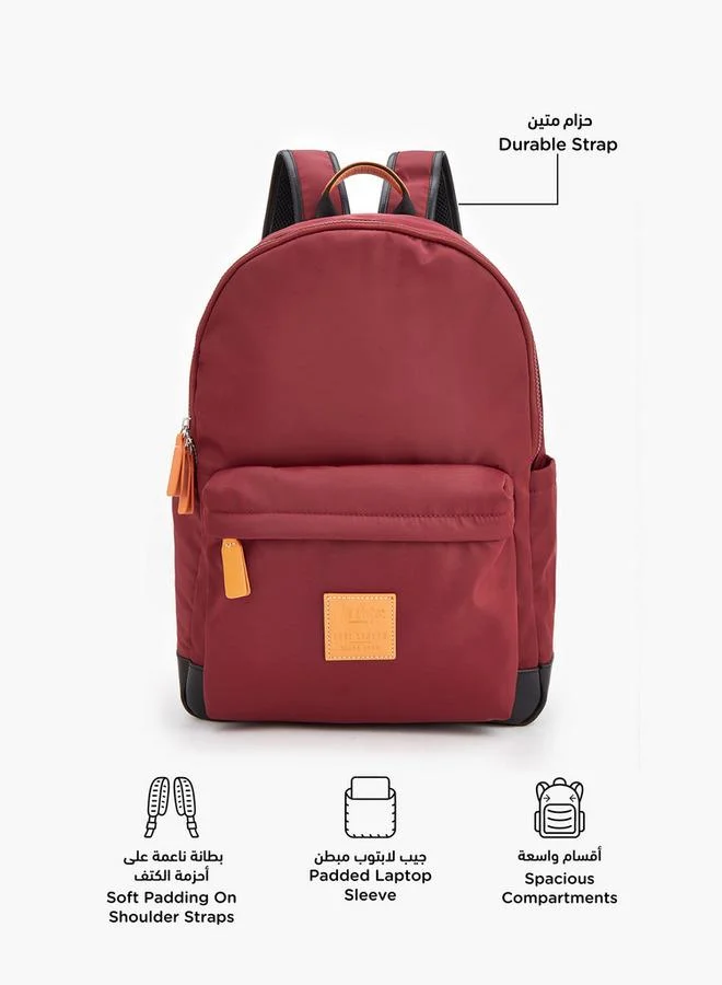 Lee Cooper BURGUNDY Logo Applique Backpack With Zip Closure  | Best Price UAE
