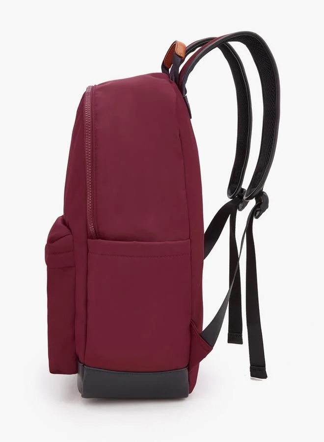Lee Cooper BURGUNDY Logo Applique Backpack With Zip Closure  | Best Price UAE