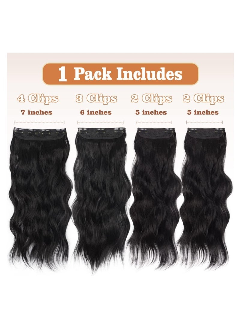 4Pcs Clip in Wavy Hair Extensions, Invisible Adjustable Long Synthetic Heat Resistant Hairpieces for Women Girls, Natural Black, 55cm (21.65 inch) - Image 2