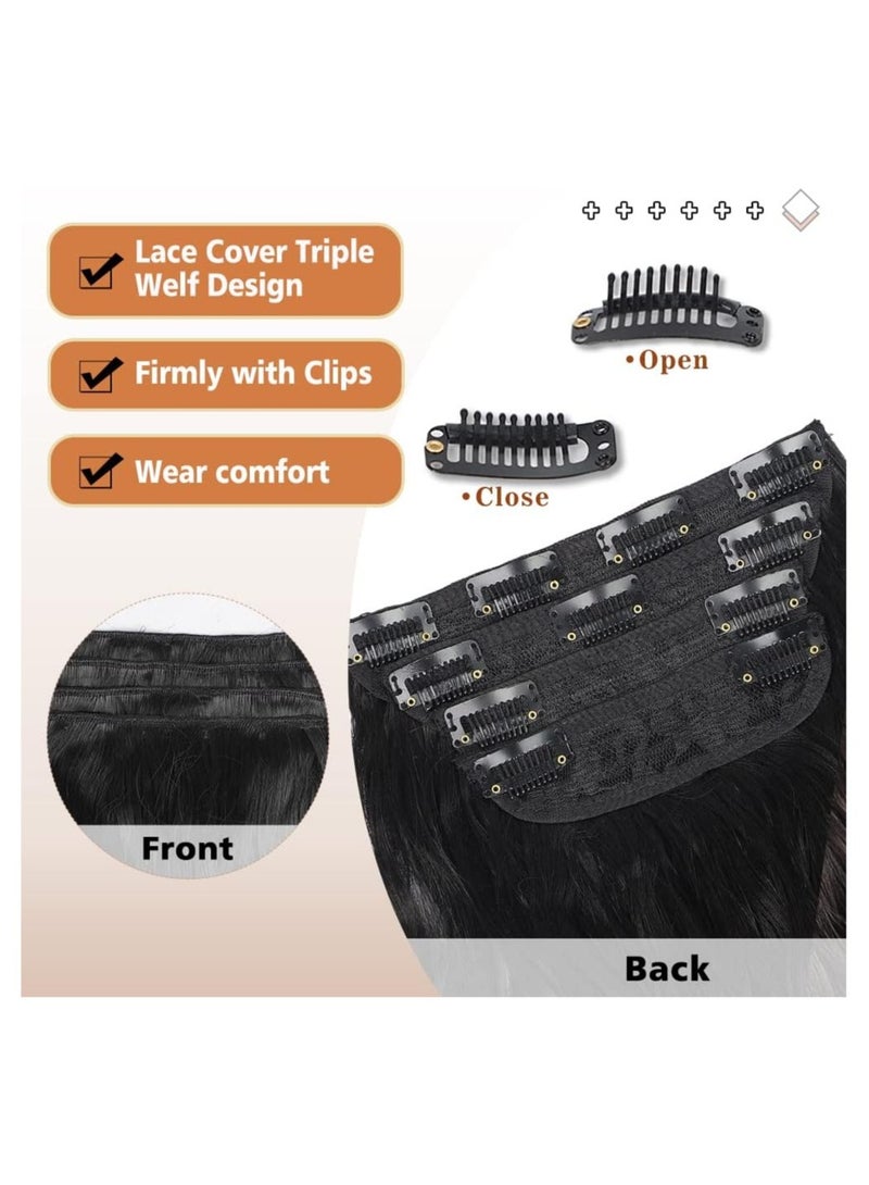 4Pcs Clip in Wavy Hair Extensions, Invisible Adjustable Long Synthetic Heat Resistant Hairpieces for Women Girls, Natural Black, 55cm (21.65 inch) - Image 5