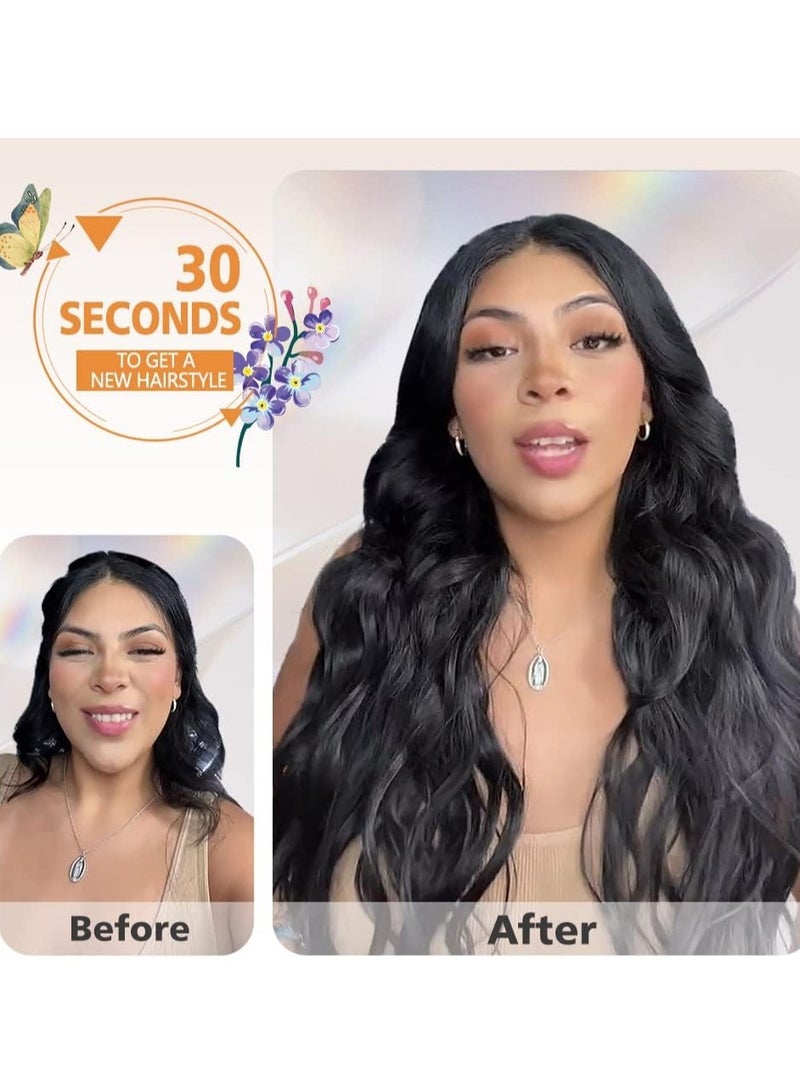 4Pcs Clip in Wavy Hair Extensions, Invisible Adjustable Long Synthetic Heat Resistant Hairpieces for Women Girls, Natural Black, 55cm (21.65 inch) - Image 3