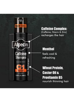 Alpecin Alpecin Caffeine Shampoo C1 Black Edition, Men's Natural Hair Growth Shampoo for Thinning Hair with Niacin, Menthol, and Castor Oil, 8.45 fl. oz.  - Image 3