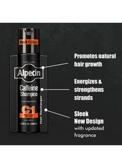 Alpecin Alpecin Caffeine Shampoo C1 Black Edition, Men's Natural Hair Growth Shampoo for Thinning Hair with Niacin, Menthol, and Castor Oil, 8.45 fl. oz.  - Image 4