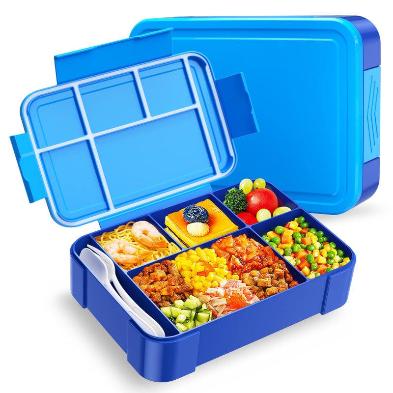 WayEee Bento Box 1330ml Lunch Box Kids LeakProof Lunch Box with Compartments for School WorkBlue