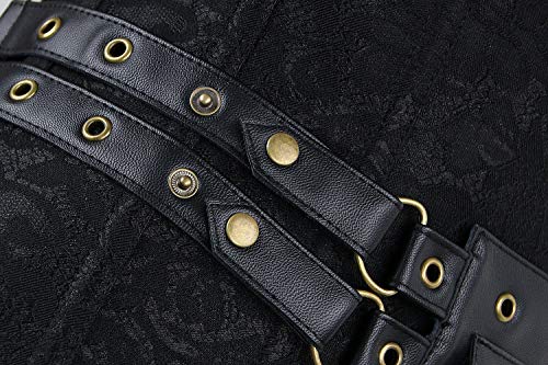 Charmian Women's Retro Goth Spiral Steel Boned Brocade Steampunk Bustiers Corset with Jacket and Belt Black X-Large - Image 5